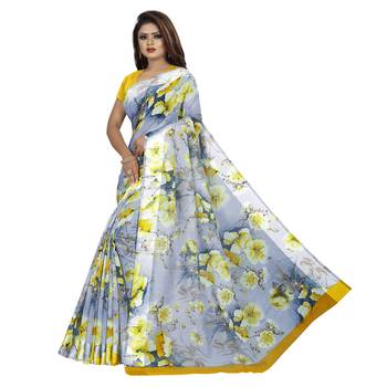 Multicolor printed bhagalpuri cotton saree with blouse 3