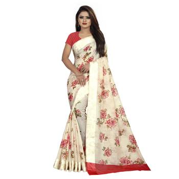 Multicolor printed bhagalpuri cotton saree with blouse 1