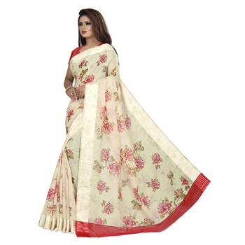 Multicolor printed bhagalpuri cotton saree with blouse 3