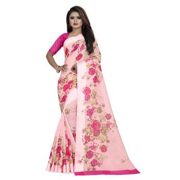 Pink printed bhagalpuri cotton saree with blouse 1