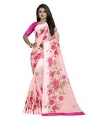 Pink printed bhagalpuri cotton saree with blouse
