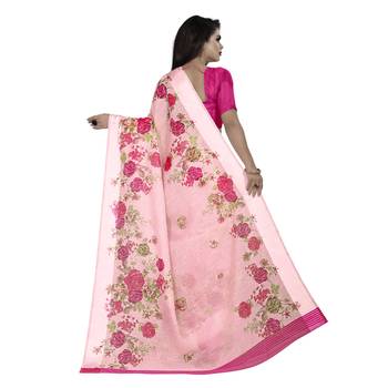 Pink printed bhagalpuri cotton saree with blouse 2