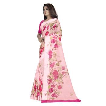 Pink printed bhagalpuri cotton saree with blouse 3