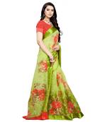 Green printed bhagalpuri cotton saree with blouse