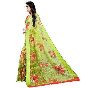 Green printed bhagalpuri cotton saree with blouse 3