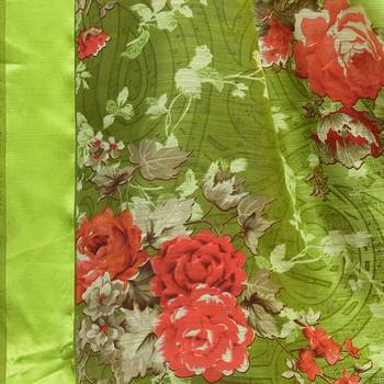 Green printed bhagalpuri cotton saree with blouse 4