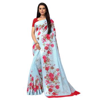 Blue printed bhagalpuri cotton saree with blouse 1