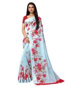 Blue printed bhagalpuri cotton saree with blouse