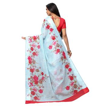 Blue printed bhagalpuri cotton saree with blouse 2