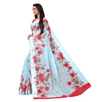 Blue printed bhagalpuri cotton saree with blouse 3