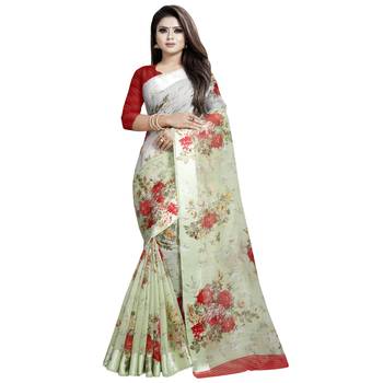Multicolor printed bhagalpuri cotton saree with blouse 1