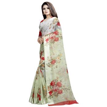 Multicolor printed bhagalpuri cotton saree with blouse 3