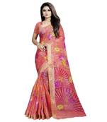 Pink printed bhagalpuri cotton saree with blouse