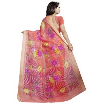 Pink printed bhagalpuri cotton saree with blouse 2