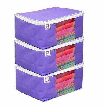 Atorakushon   Fabric Saree Cover Garments Wardrobe Organiser Pack of 3 1