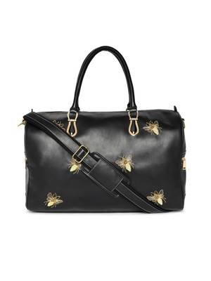 Black PU Golden bees embroideried Duffel bag 1