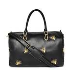 Black PU Golden bees embroideried Duffel bag