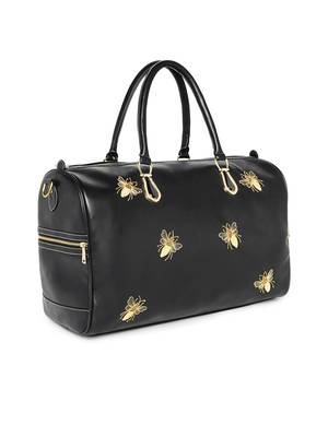 Black PU Golden bees embroideried Duffel bag 2
