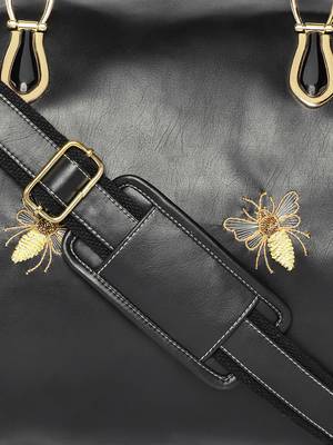 Black PU Golden bees embroideried Duffel bag 5