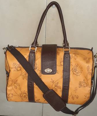 Yellow & brown floral printed  pu duffel bag 1
