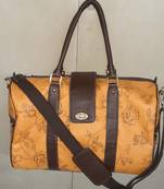 Yellow & brown floral printed  pu duffel bag
