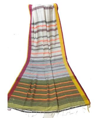 White Bengal Cotton Handloom Jacquard saree with blouse 1