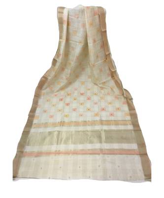 Cream Banarasi Cot Silk saree with blouse with zari saree with blouse 1