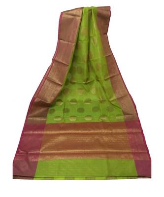 Green Banarasi Cot Silk saree with blouse with zari saree with blouse 1