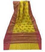 Yellow Banarasi Cot Silk saree with blouse with zari saree with blouse