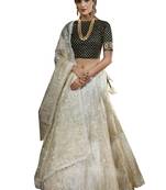 Off-White Embroidered
 Organza Unstitched Lehenga