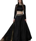 Black Embroidered
 Satin Unstitched Lehenga