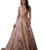 Peach Embroidered
 Silk Unstitched Lehenga