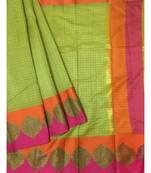 Green Banarasi Cot Silk saree with blouse with zari saree with blouse
