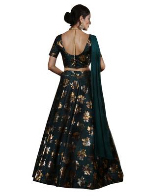 Green Embroidered
 Silk Unstitched Lehenga 2