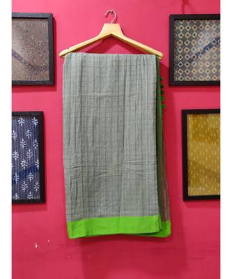 Grey Bengal cotton Handloom saree with blouse 2