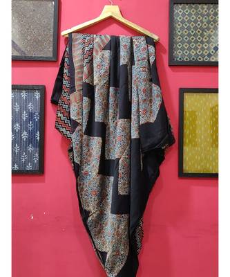 Black Modal Ajrakh Printed saree with blouse 1