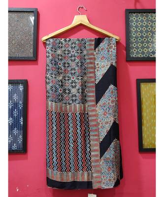 Black Modal Ajrakh Printed saree with blouse 2