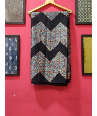 Black Modal Ajrakh Printed saree with blouse 3