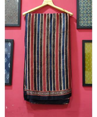 Black Modal Ajrakh Printed saree with blouse 2