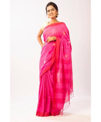 Pink Bengal Cotton Jamdaani saree with blouse 1
