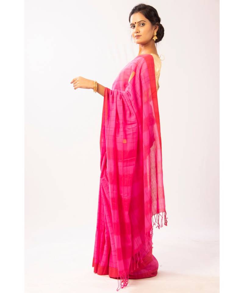 Pink Bengal Cotton Jamdaani saree with blouse