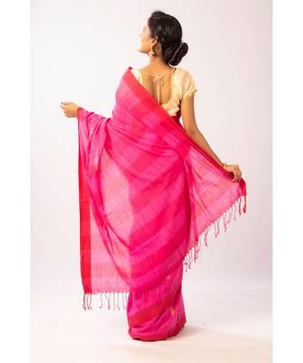 Pink Bengal Cotton Jamdaani saree with blouse 3