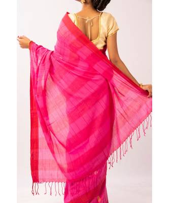 Pink Bengal Cotton Jamdaani saree with blouse 4