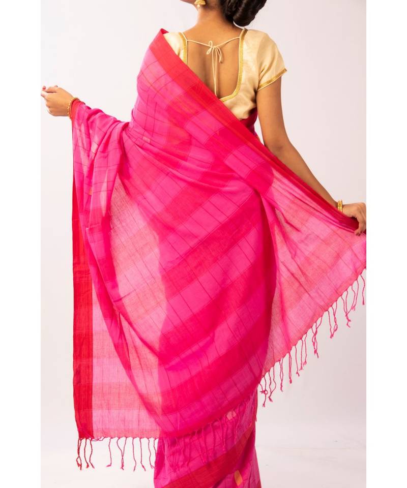 Pink Bengal Cotton Jamdaani saree with blouse