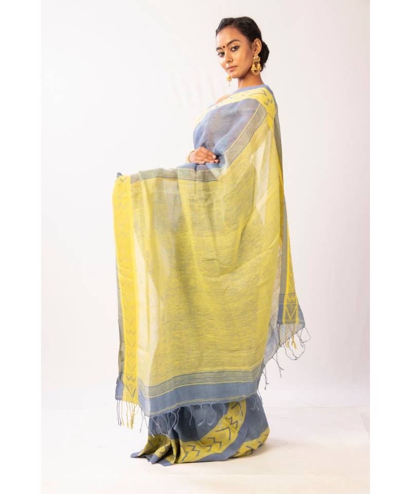 Blue Bengal Linen Jamdaani saree with blouse