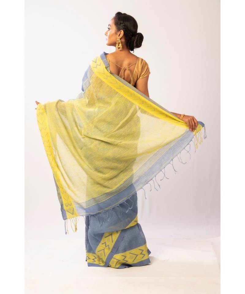 Blue Bengal Linen Jamdaani saree with blouse