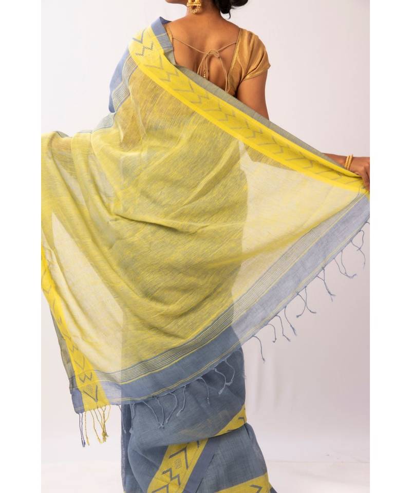 Blue Bengal Linen Jamdaani saree with blouse