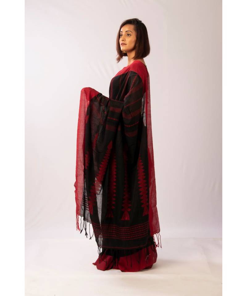 Black Bengal Cotton Jamdaani saree with blouse