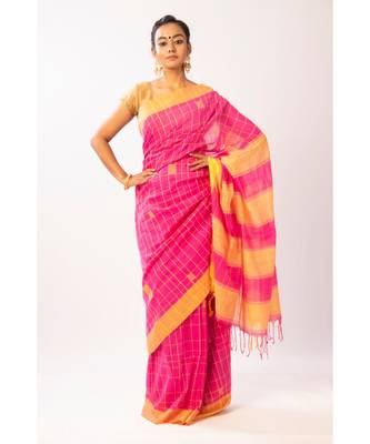 PInk Bengal Cotton Jamdaani saree with blouse 1