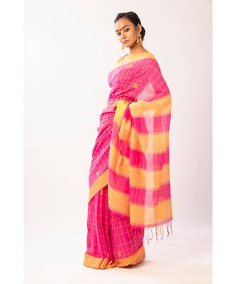 PInk Bengal Cotton Jamdaani saree with blouse 2